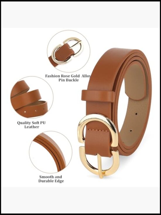 4 Pack Faux Leather Belts for Women Dress Belt with Gold Buckle main image 6